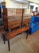 A pair of contemporary bedside cabinets together with a matching three drawer side table (A/f)