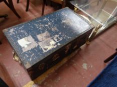 A shipping trunk with metal corners