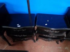 A pair of continental style three drawer bedside chests