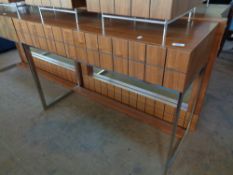 A contemporary hardwood side table fitted with two drawers