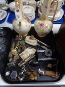 A pair of Crown Devon Fieldings urns, Seiko watch face,