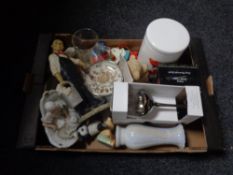 A box of ornaments, glass,