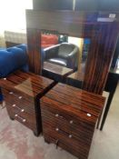 A contemporary mirror together with a pair of three drawer bedside chests (A/f) CONDITION