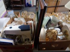Two boxes of ceramics, Kenwood Chef, tea ware,