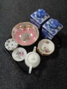 A tray of Ringtons caddies, New Hall teapot,