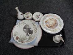 A tray of five pieces of Wedgwood Hathaway Rose china and assorted collector's plates including