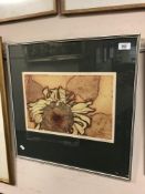 Jean Battey : Flower study, etching with aquatint in colour, signed, numbered 19/25, 25 cm x 38 cm,