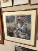 After Louis Van Der Beefen : Lady with flowers, colour print, signed in pencil, 1610/1950,