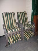 Six stacking metal garden armchairs with cushions