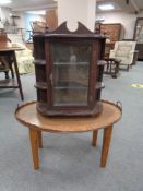 A Victorian inlaid mahogany twin handled serving tray on stand together with a contemporary curio