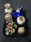A tray of Masons Mandalay mantle clock, vase and ginger jar, Goebel 1981 bell,