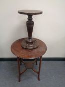 An Edwardian occasional table and a plant pedestal