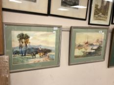 Mc Thein Pe : An oriental temple beyond a lake, watercolour, signed, dated 1932, 26 cm x 35 cm,