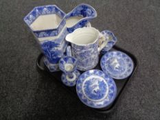 A tray of blue and white china, Royal Cauldon blue and white china,