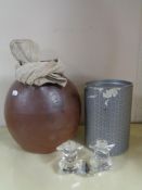 A boxed Swarovski Crystal two way candle holder and a pottery vase