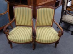 A pair of continental scroll armchairs in yellow upholstery