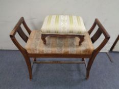 A late nineteenth century oak piano stool together with a small nineteenth century footstool in
