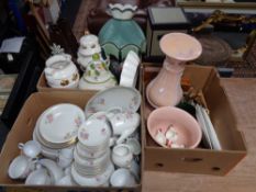 Three boxes of Czechoslovakian tea china, lustre jardiniere on stand, trinket boxes of cuff links,