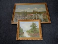 Twentieth century still life oil on canvas depicting a pointer and ducks together with a further