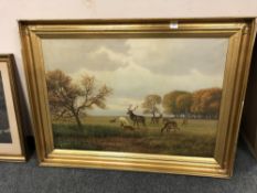 Continental school : oil on canvas, deer in a landscape,