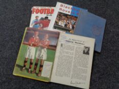 Five football books bearing autographs including Stanley Matthews, Tom Finney, Bobby Charlton,