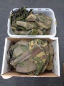 Two boxes of army webbing,