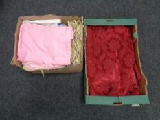 Two boxes of curtains and linen
