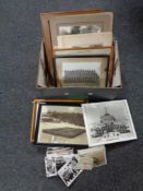A box of 20th century military monochrome postcards and photographs