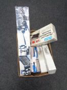 A crate of boxed B&Q mitre saw, draper 550mm saw, tile cutter,