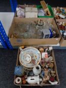 Three boxes of twentieth century glass ware, continental figures,