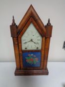 A late 19th century mahogany and pine Gothic mantel clock by the Ansonia clock company