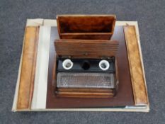 An Edwardian oak desk stand together with blotting paper,