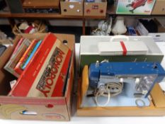 A twentieth century Newhome electric sewing machine in case together with a box of vintage board