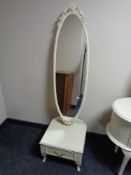 A cream and gilt cheval mirror