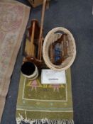 A wicker basket containing Tantalus, Wedgwood Peter Rabbit china,