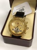 A Gentleman's Lobor collection wrist watch on black leather strap, boxed.