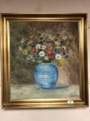 Continental School : Still life with flowers, oil on canvas, framed.