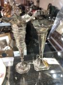 A silver spill vase together with a further Indian silver vase