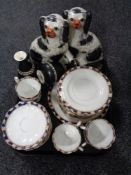 A tray of pair of Staffordshire dog figures, Crown Devon fieldings vases,