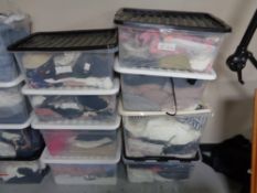 Eight plastic crates of lady's clothing