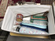A box of knitting equipment etc