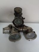 A Lucas Kings Own Carbide lamp together with two others