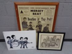 A pine framed Mersey Beats 1962 print - The Beatles,