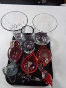 A tray of glass, vases,