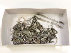 A box of silver and white metal jewellery, necklaces,