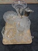 A tray of glass, crystal bowls,