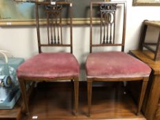 A pair of Victorian inlaid mahogany bedroom chairs