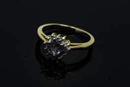 A 14ct yellow gold diamond set tanzanite heart shaped cluster ring,