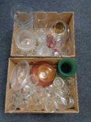 Two boxes of glass ware, vases,