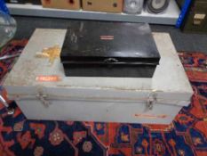A twentieth century metal trunk and dead box